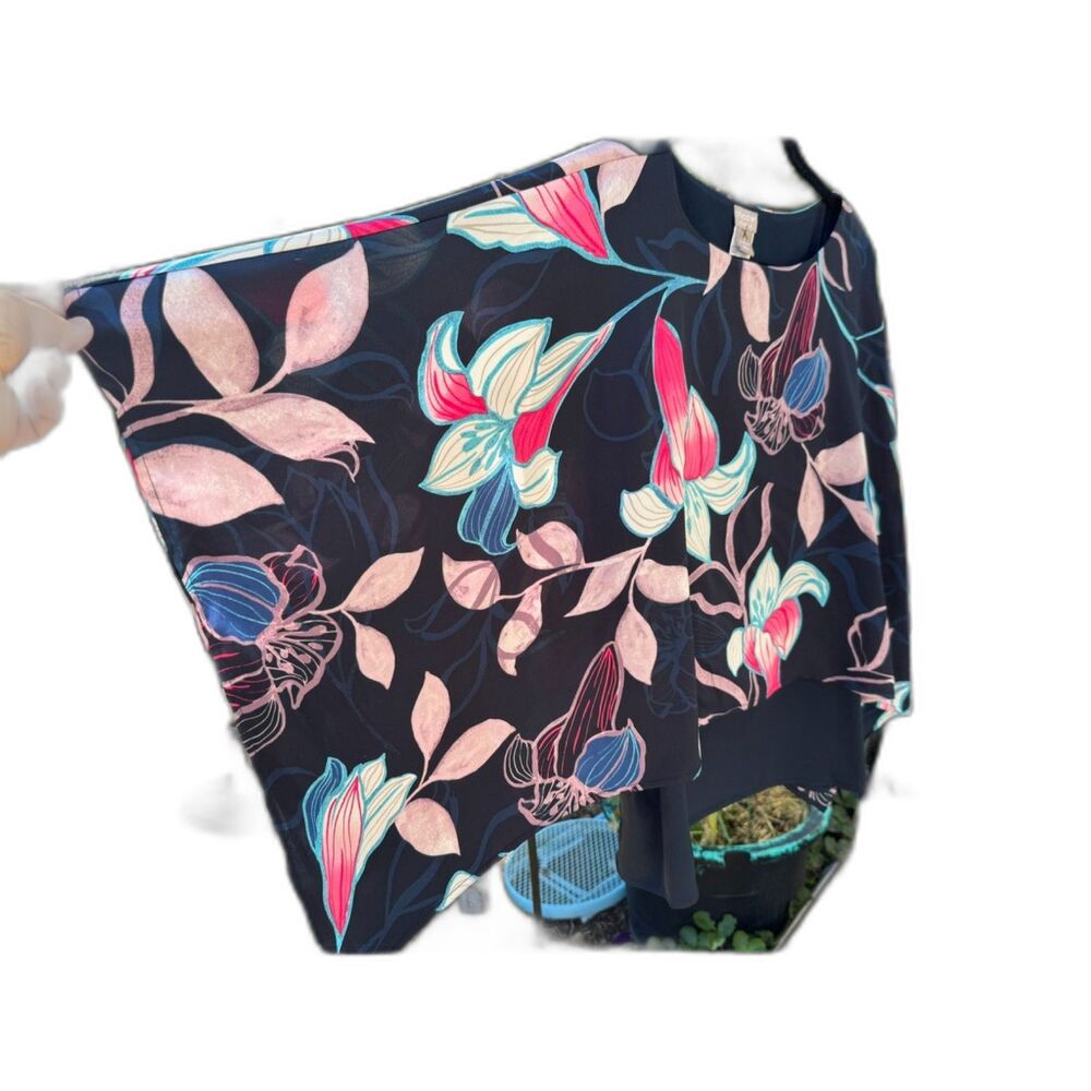 CHICO'S Traveler Poncho Lined Pinks, Navy Blue, Creams Aloha Hawaii Sz 2